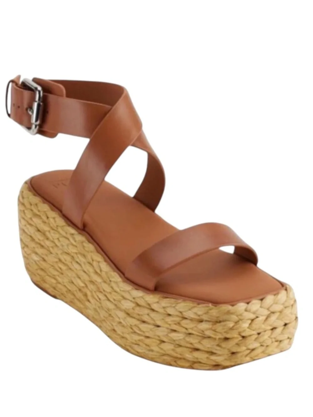 DONNA KARAN PURE Lolah Raffia Platform Sandal Cognac Leather Size 6.5 NEW